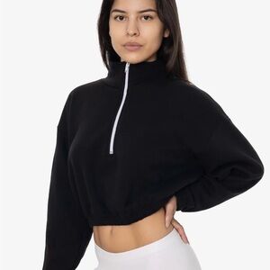 Los Angeles Apparel Black Fleece Cropped Half-Zip Hoodie/Pullover